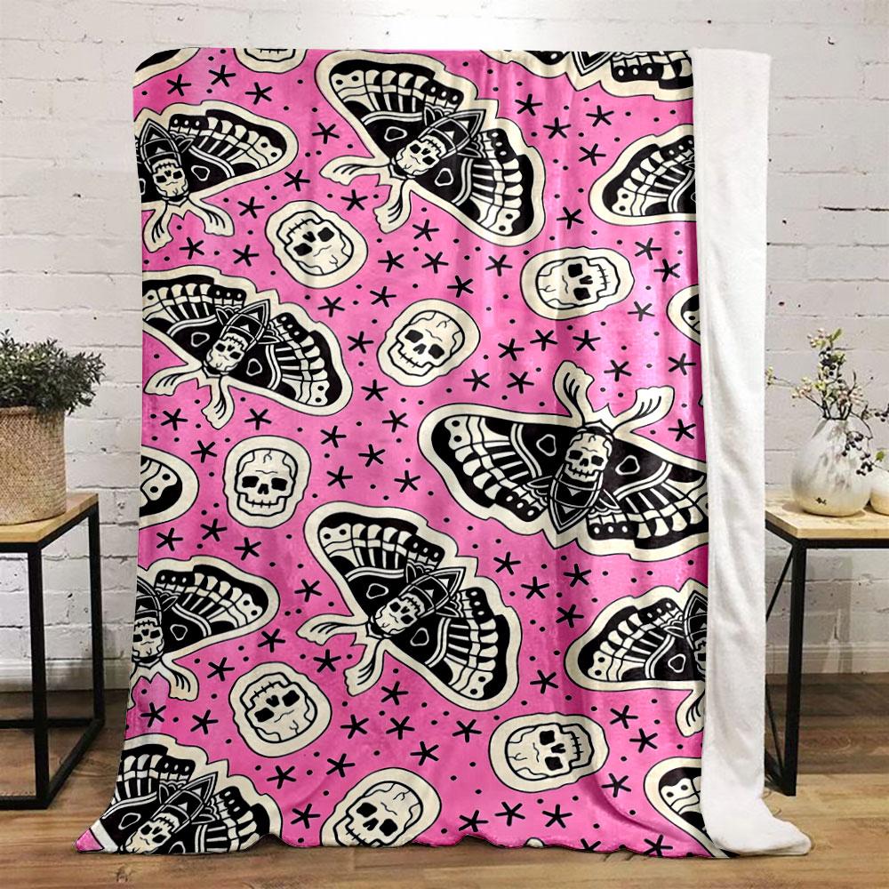 Skull Moth Pink Blanket bedroom Blanket for Livingroom Couch lunch break Soft throw for Friend's festival Gift