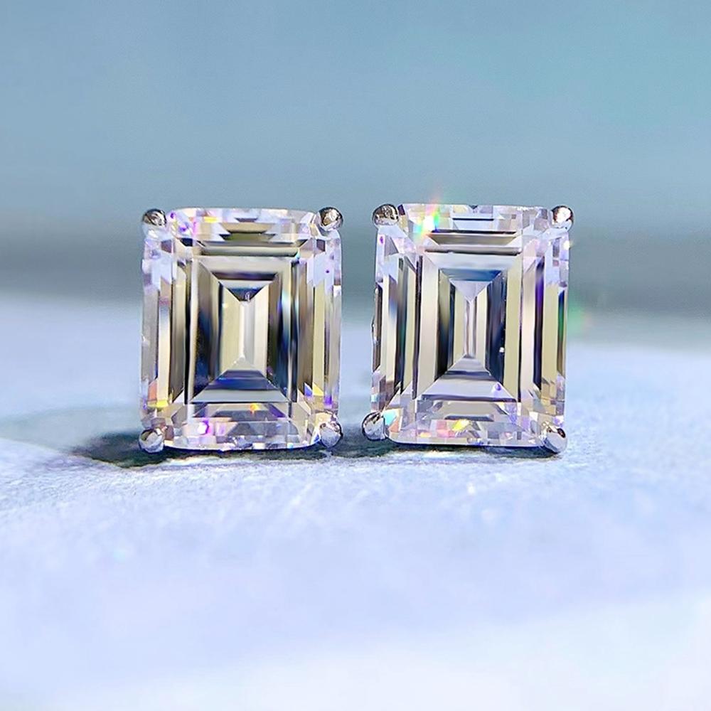 18k White Gold 8 *10mm Sapphire Gemstones Stud Earrings For Women Engagement Gift 925 Sterling Silver Jewelry