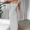 Лето-весна женское платье без рукавов в полоску приталенного жилета средней длины