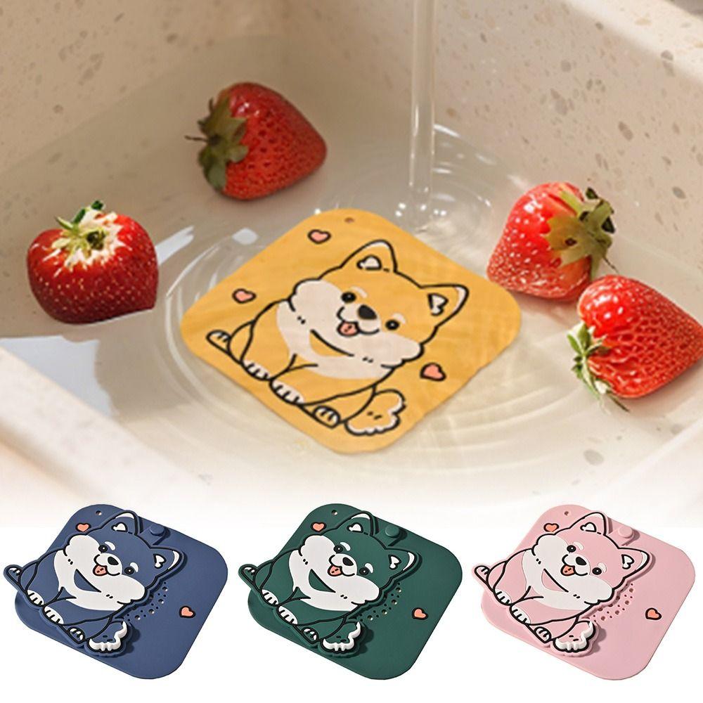 Anti-odor Floor Drain Cover Cartoon Dog Sewer Filter Pad for Bathroom Hair Collection