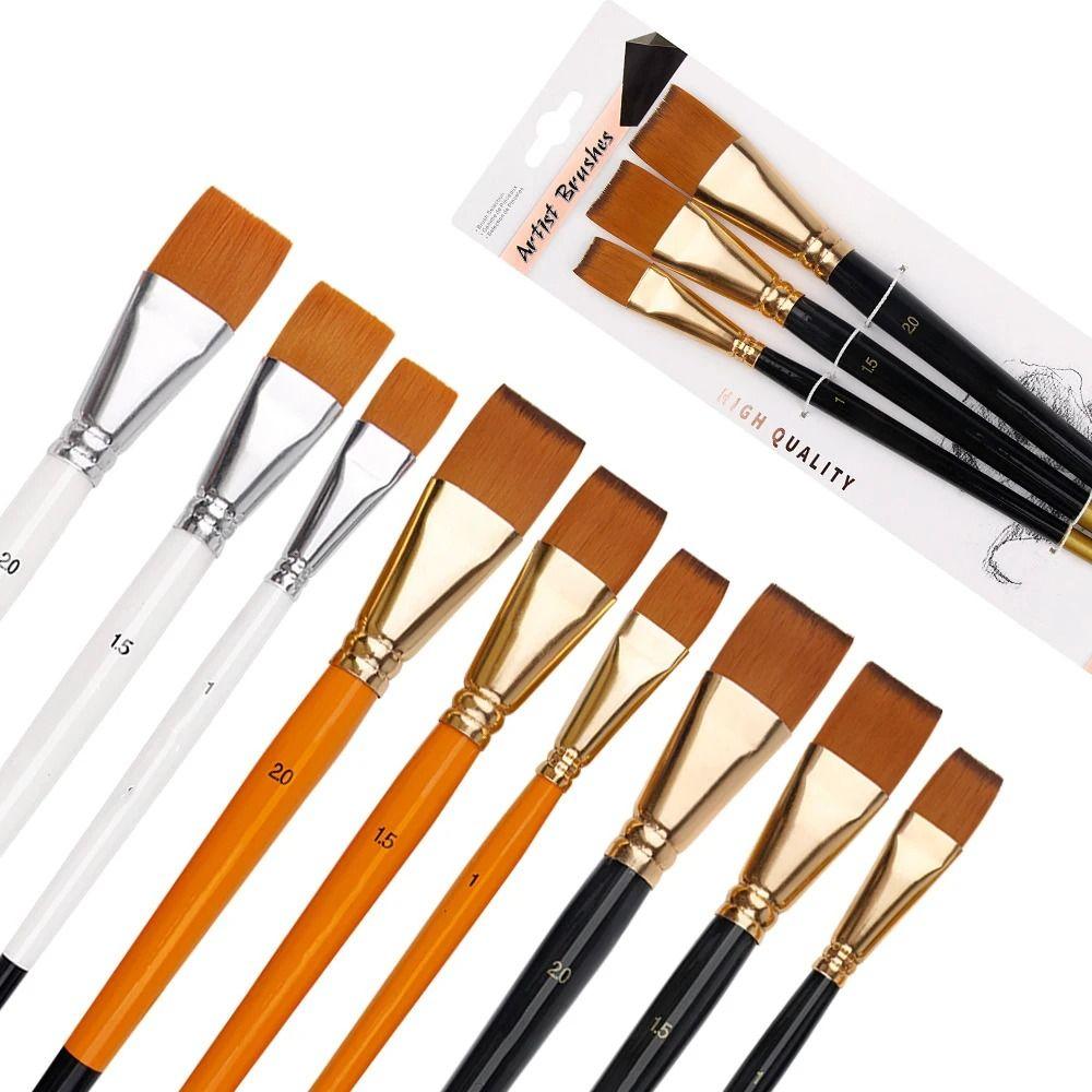 3PCS/Set Big Flat Head Painting Watercolor Brush Nylon Hair Acrylic Painting Brushes  Students