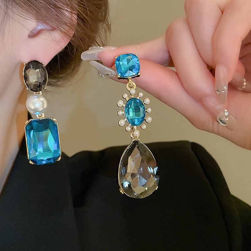 Винтажные серьги-подвески геометрической формы из стерлингового серебра со стразами и искусственным жемчугом - стиль французского двора для женщин