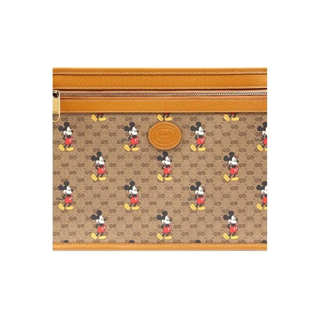 Gucci X Коллаборация с Disney Принт Микки Мауса Винтажный Логотип Холст и Кожа Клатч Унисекс Стиль для Пары Эбеновое дерево и Коричневый