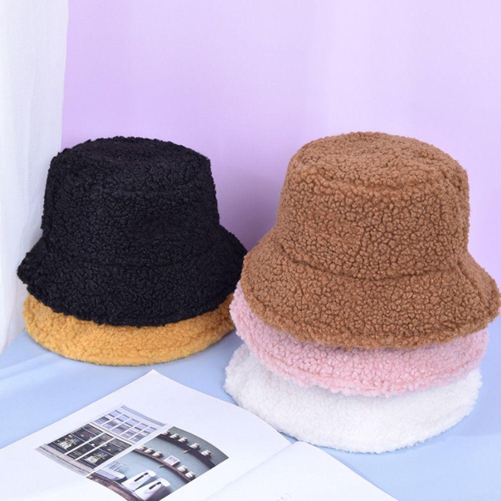 Outdoor Warm Lamb Wool Soft Fisherman Cap Bucket Hat Sun Cap Panama Hat