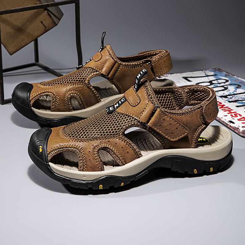 38-48 Летние мужские кожаные сандалии большого размера Мужские модные повседневные нескользящие пляжные сандалии для отдыха на открытом воздухе