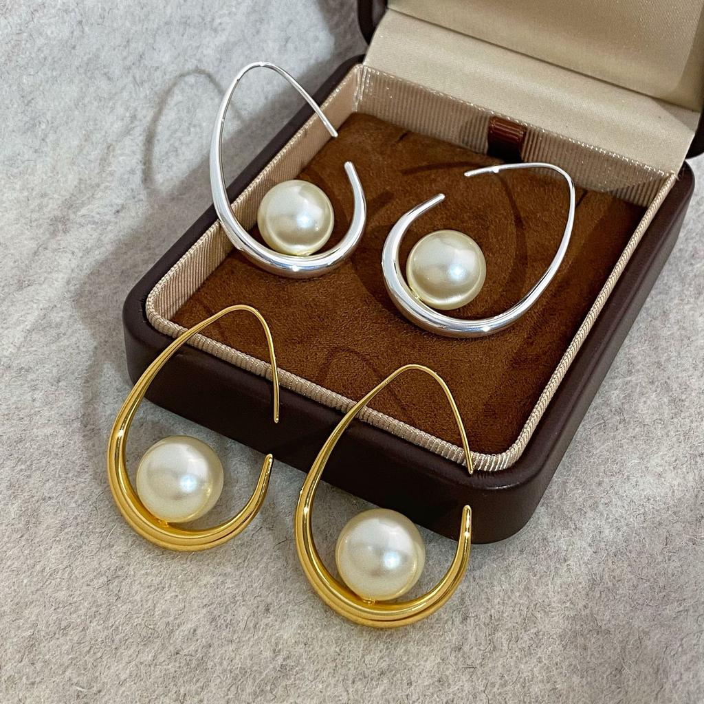 Water Drop-shaped Shijia Glass Pearl Circle Earrings Women's New Temperament Earrings Earrings