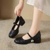 2024 New Fashionable and Versatile Women's Single Shoes with Square Heel and Round Toe, Comfortable for Spring and Autumn