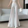Elegant White Chiffon Paneled Wide-Leg Trousers - High Waist Slim Fit Draped Culottes Pants