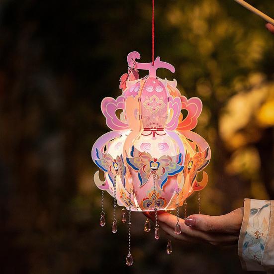 Handcrafted Calabash Lantern Handheld Chinese New Year DIY Luminous Flower Light for Mid-Autumn Festival Hanfu Cosplay Wedding Decor