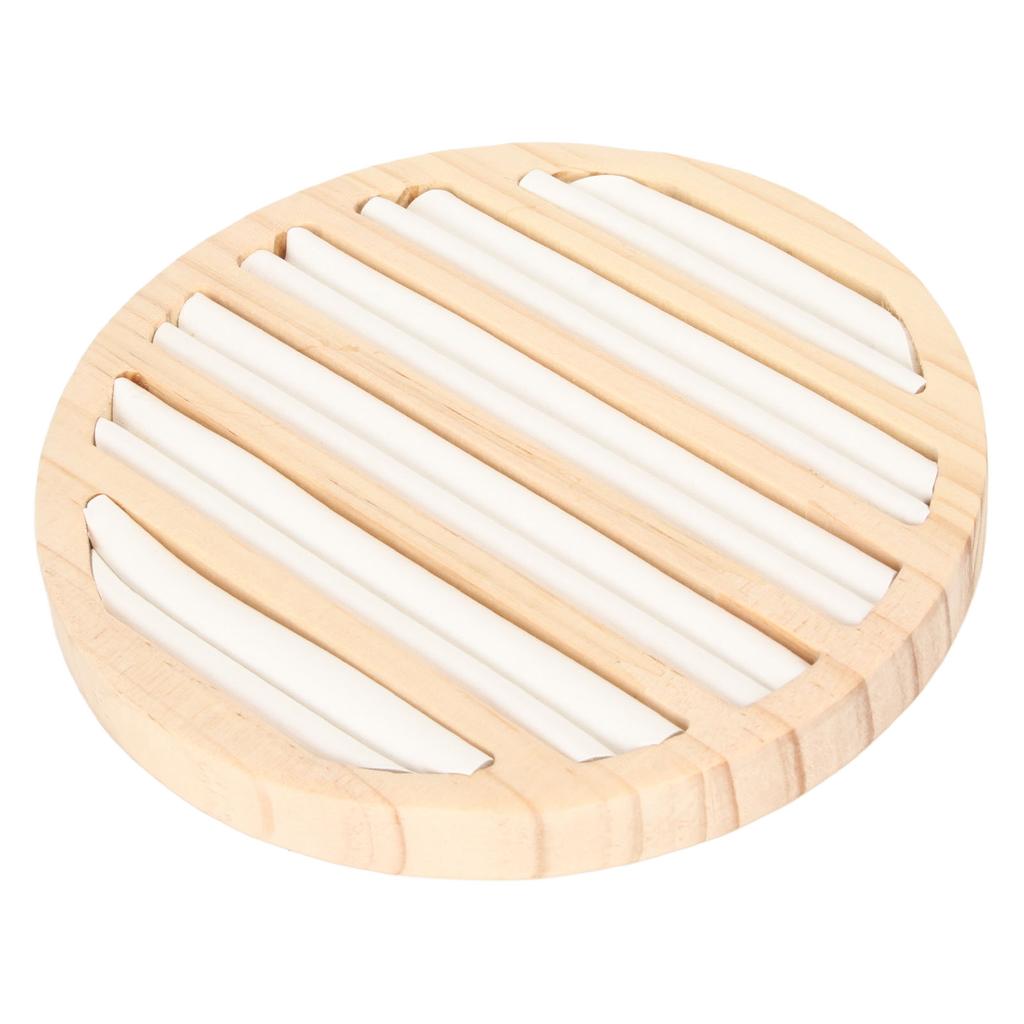 Ring Tray Round 6 Slots Solid Wood Scratch Proof Multi Purpose Ring Earring Jewelry Organizer White