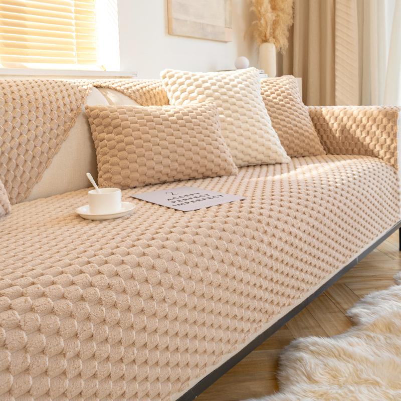 Клетчатое пушистое полотенце для дивана, мягкий плюшевый чехол для дивана в форме буквы L, нескользящий пылезащитный чехол для дивана, полотенце для гостиной