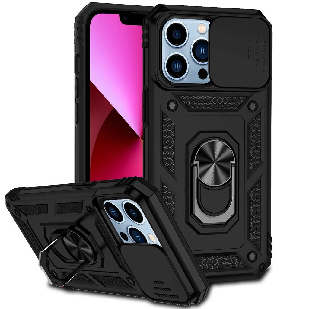 Army Push Window Shockproof Phone Case For iPhone14 13 12 11 Pro Max X XR XS 7 8 Plus Magnetic Ring Holder Military Rugged Cover