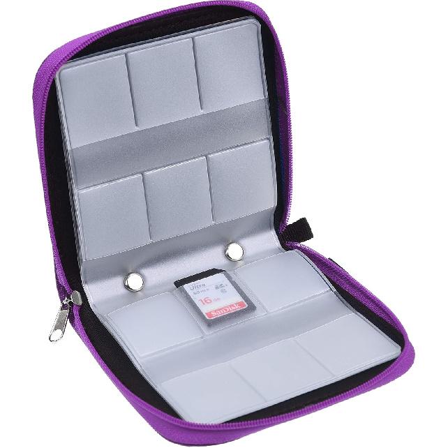 Eco-Fused Memory Card Case - Fits up to 44x SD, SDHC, Micro SD, Mini SD and 4X CF - Holder with 44 Slots (Purple / 44 Slots - 1 Pack)