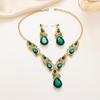 Emerald Drop Necklace & Earrings Set - High-End Banquet Jewelry for Women