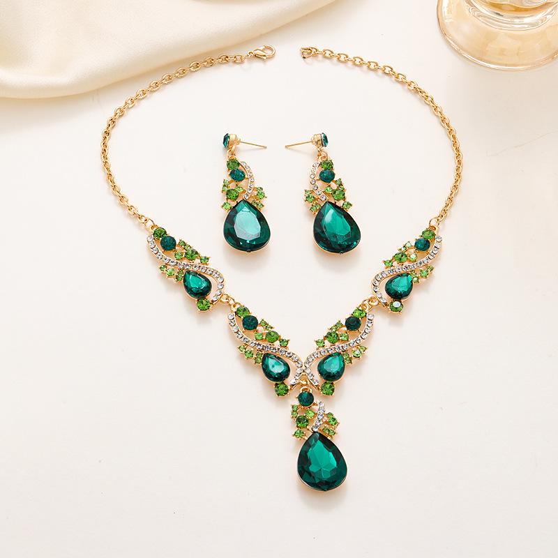 Emerald Drop Necklace & Earrings Set - High-End Banquet Jewelry for Women