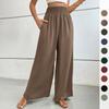High-waist Casual Simple Solid Color Elastic Waist Loose Wide-leg Pants