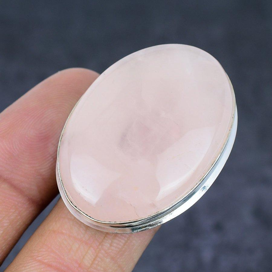 Natural Rose Quartz Gemstone 925 Sterling Silver Jewelry Ring Size 7 g2M96