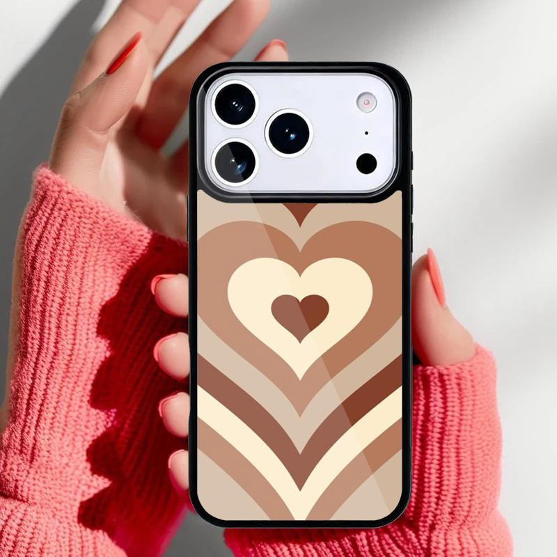Эстетичный чехол для телефона 'Latte Love Brown Heart' для iPhone 17 16 15 14 13 Pro Max Задняя крышка для 12 11 Pro Coque