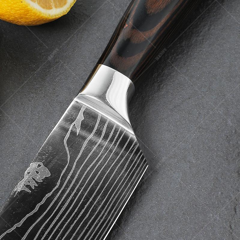 3pcs Stainless Steel Multi-purpose Knife Extremely Thin Sharp Fruit Knife Santak Carving Knife Color Tree Grain Handle Kitchen Quality Knife Set