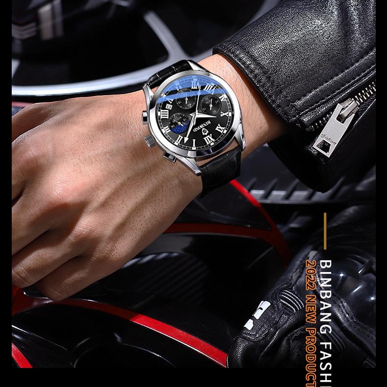 BINBOND with Gift Box Luxury Crocodile Leather Watch Analog Quarzt Wirst Watches Trendy Gifts