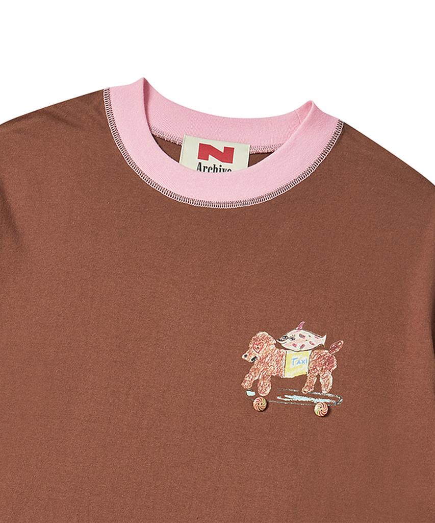 BEYOND CLOSET [Collection Line] Hand-Print Detail Cotton Short Sleeve T-Shirt Brown