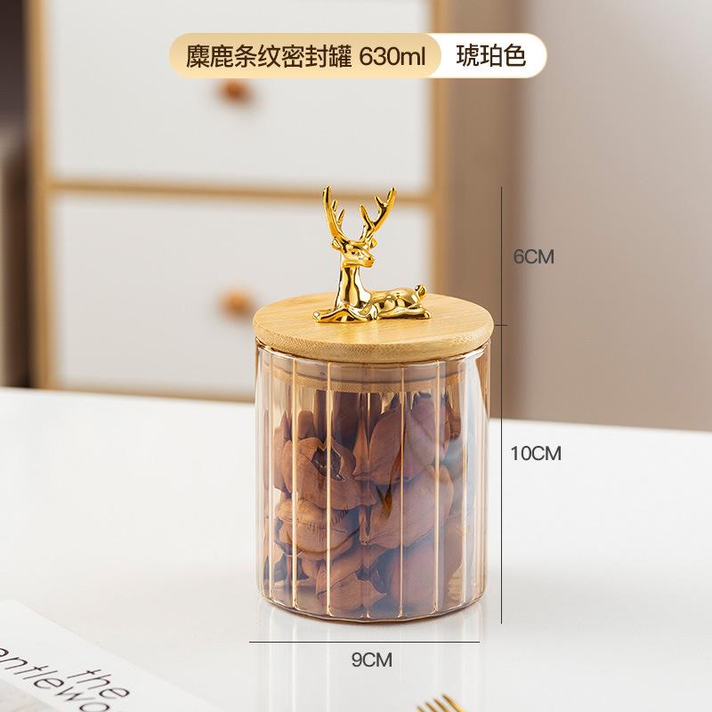 Банка из прозрачного стекла Nordic, банка для хранения зерна из боросиликатного стекла, банка для хранения сухофруктов с бамбуковой крышкой в виде головы оленя