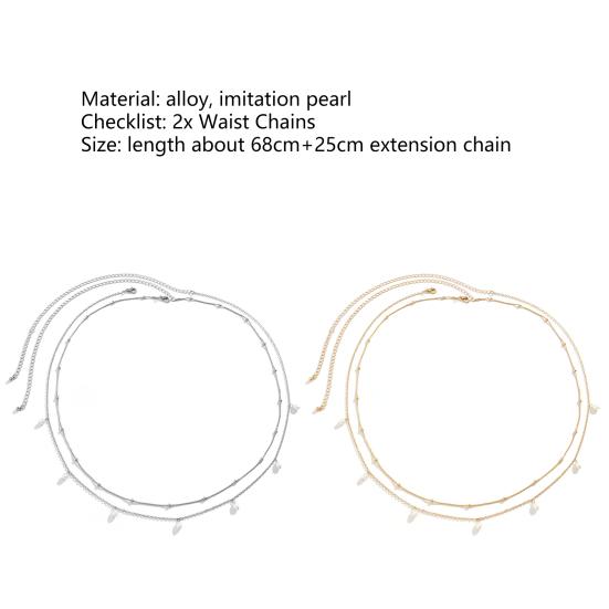 2 шт. двухслойные тонкие универсальные цепочки для живота женские регулируемые цепочки на талию из искусственного жемчуга ювелирные изделия