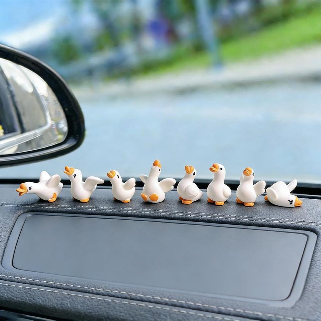 8PCS Goose Car Dashboard Accessories, Mini Cute Geese Figurine Vehicle Dash Rear View Mirror Decor, Funny Kawaii Automotive Interior Dash Decoration,