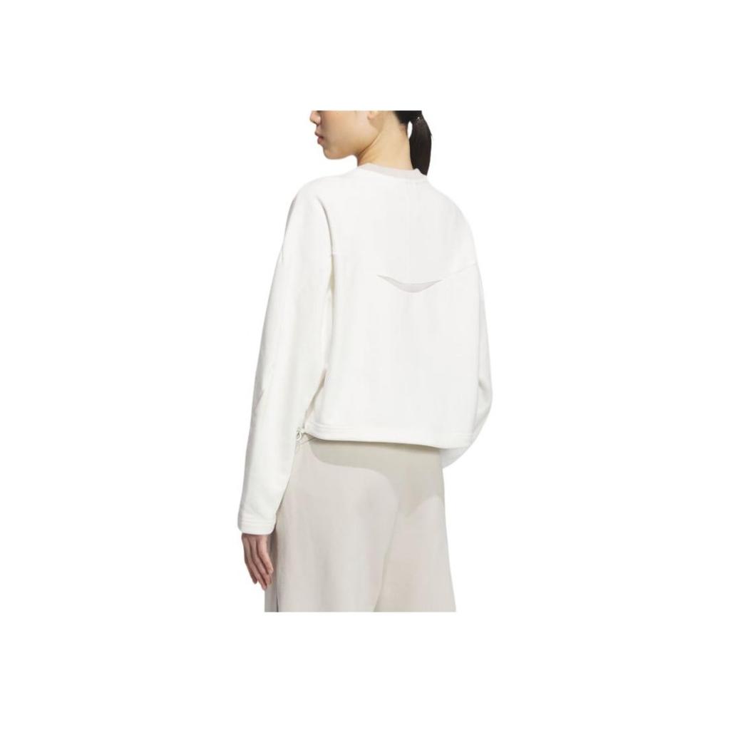 Adidas Fustl W Crew Loose Fit Round Neck Fashion Versatile Long Sleeve Short Sweatshirt Women Sweatshirt Bright-White JM4274