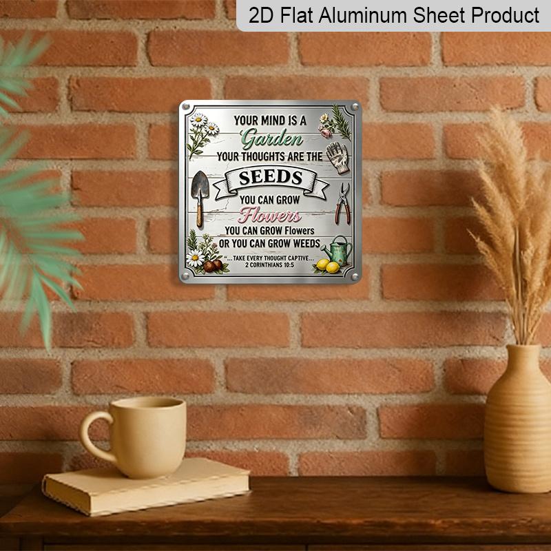 2D Flat, 1pc, Vintage Metal Aluminum Decorative Sign, Your Mind Is A Garden, Retro Wall Art, Home Decor for Living Room, Reading Corner, Entryway