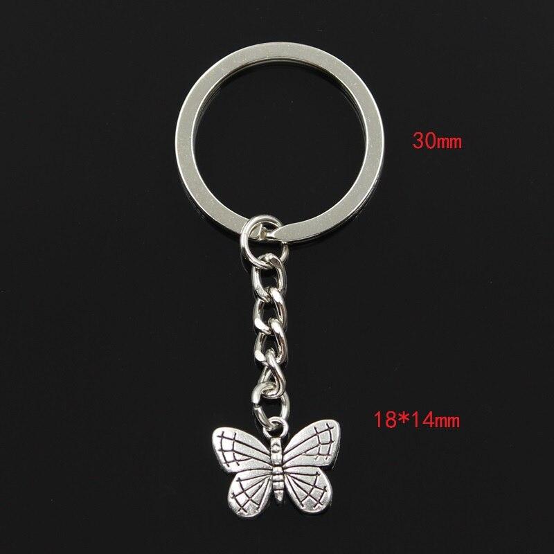 Fashion 30mm Key Ring Metal Key Chain Keychain Jewelry Antique   Plated Double Sided Butterfly 18x14mm Pendant