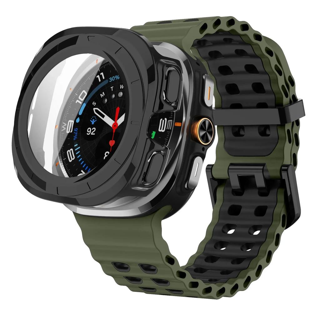 Чехол+Ремешок для Samsung Galaxy Watch 7 Ultra 47 мм Спортивный Силиконовый Ремешок Браслет Пластиковый Чехол Защитная Крышка для Galaxy Watch 7 Ultra
