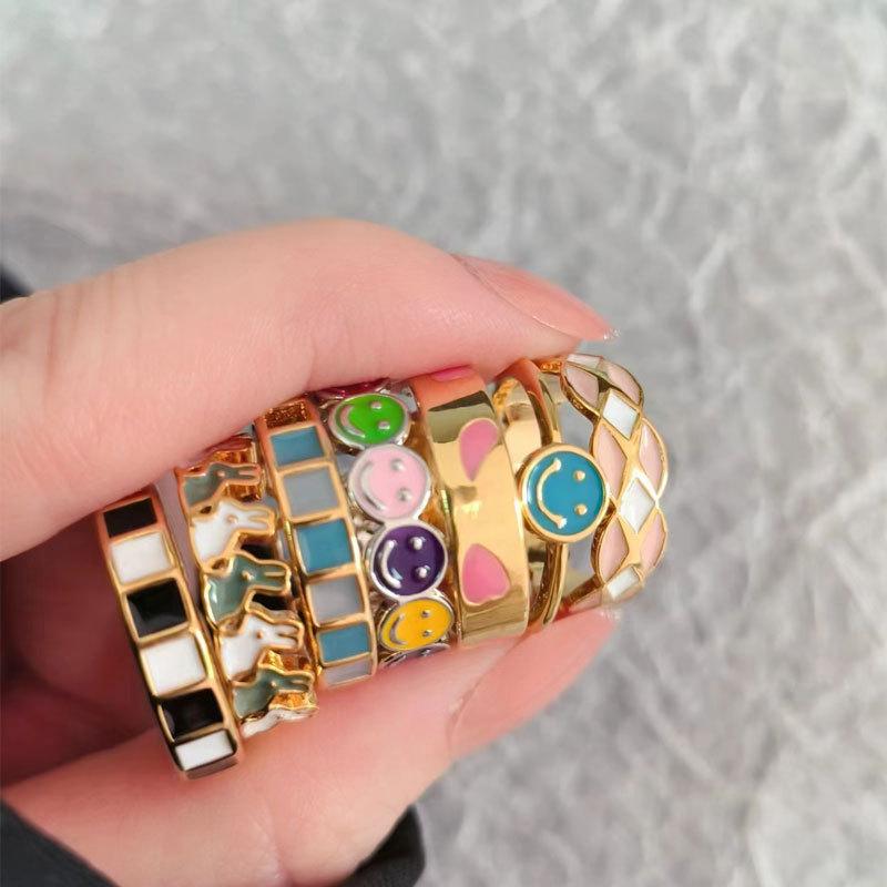 Высококачественное красочное кольцо с открытым сердечком в виде капли масла, простой и щедрый вкус, женская ниша, высокая роскошь, эмаль, модные тенденции, кольцо, ювелирные изделия