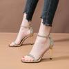 2025 New Fashion Sequins Open-toed High Heels Bag Heel Fairy Style Buckle Fashion Sandals Women's Summer Stiletto