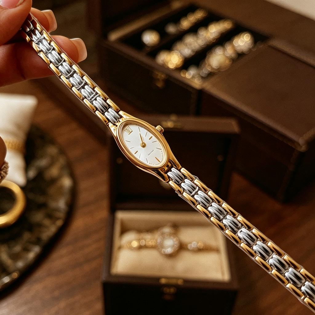 Vintage Bracelet Women's Watch Oval Dial Exquisite Minimalist Quartz Wristwatch Stainless Steel Band
