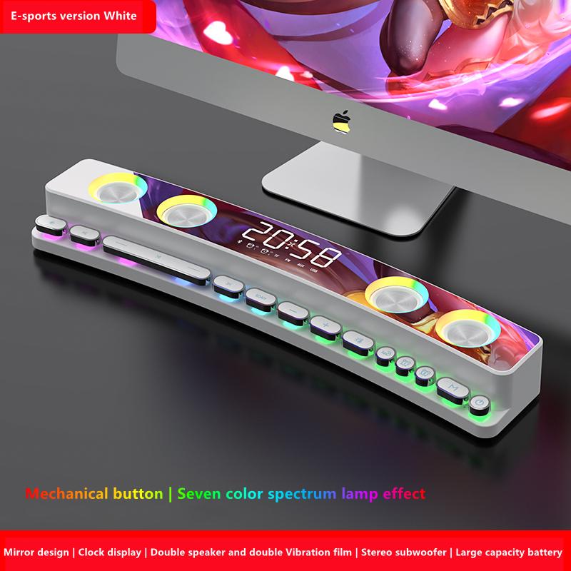 Bluetooth Беспроводная игровая колонка, звуковая панель, светодиодный 3D-стерео сабвуфер, AUX FM, домашние часы, комнатная звуковая панель, компьютерный громкоговоритель, 3600 мАч