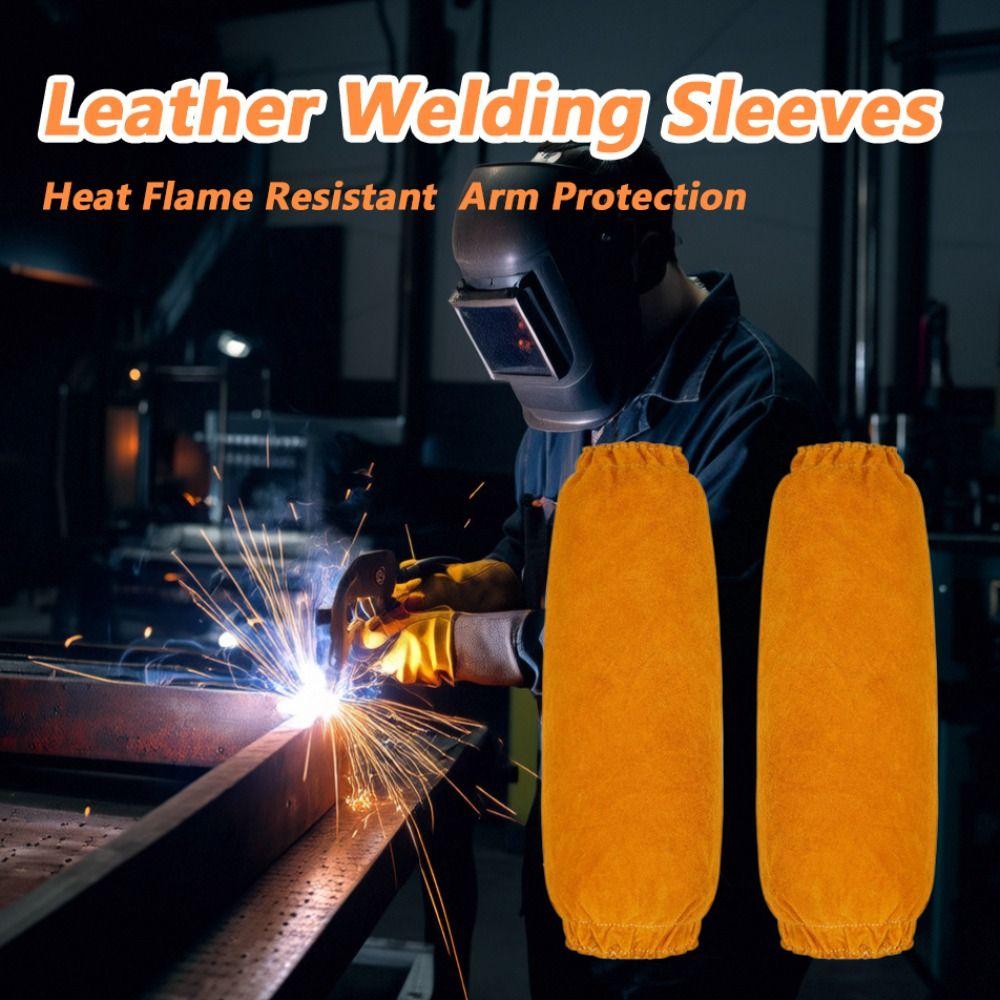 Heat Resistant Leather Welding Sleeve Cover Fireproof Cow Leather Arm Guards Spark Protection