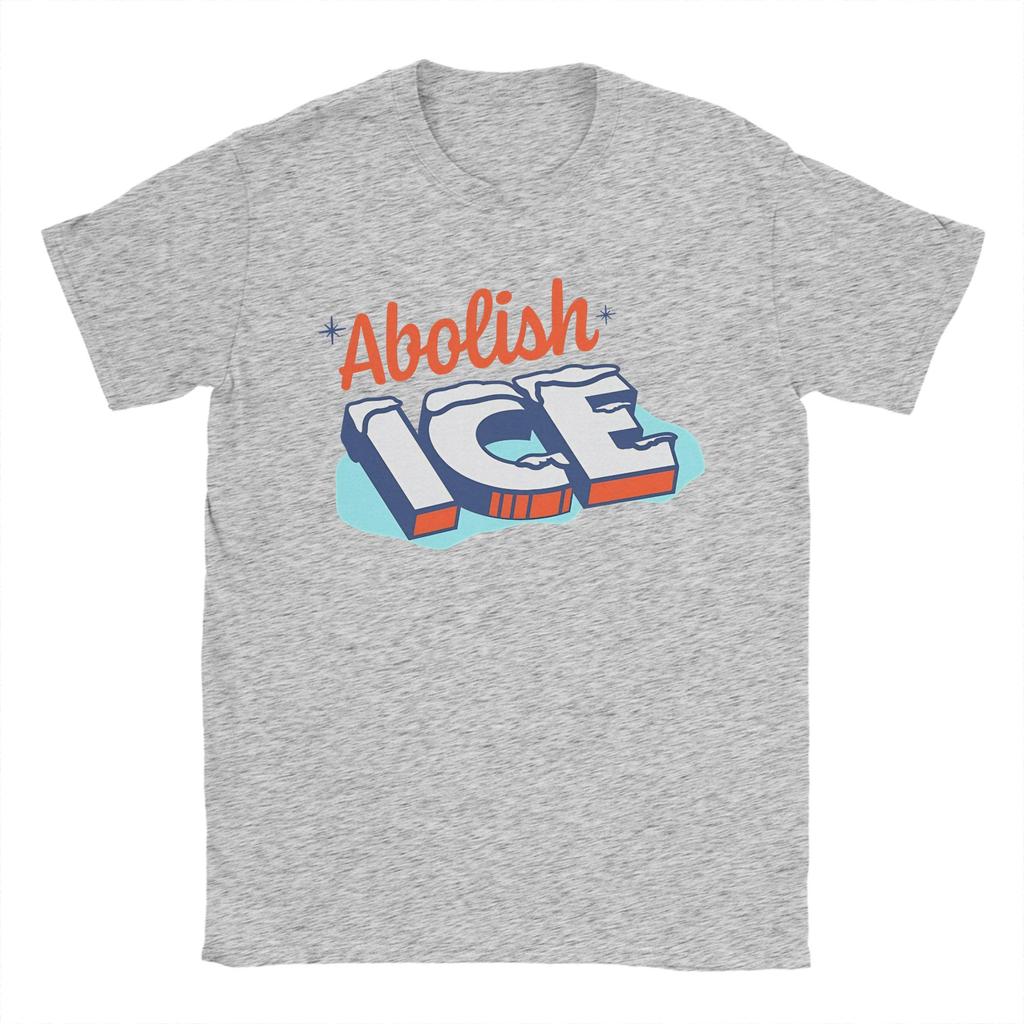 Men TShirt Abolish Ice Funny Design Fashion Pure Cotton Tee Shirt Short Sleeve T Shirts Round Neck Tops Plus Size