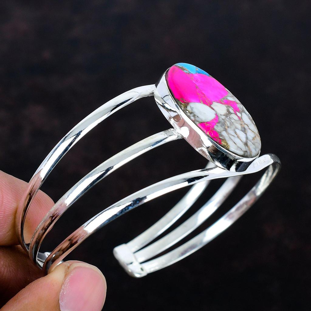 Cotton Candy Turquoise Cuff Bracelet Handmade Bangle Gemstone Jewelry 925 Sterling Silver Cuff Bracelet Adjustable Bangle Anniversary Gifts