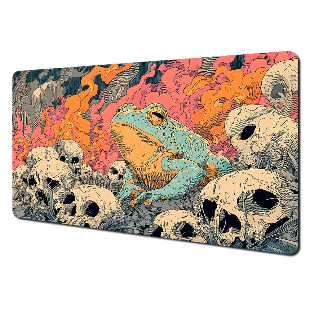 Dark Fantasy Frog Skulls Pink Leaves Gaming Mouse Pad Large Extended Desk Mat Smooth Non-Slip Base for Gamer