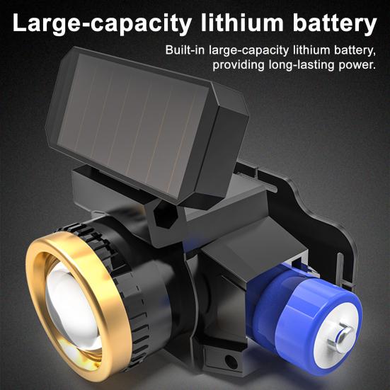 Светодиодный налобный фонарь на солнечной/USB зарядке с датчиком движения, водонепроницаемый перезаряжаемый фонарик для улицы, кемпинга, походов, чрезвычайных ситуаций