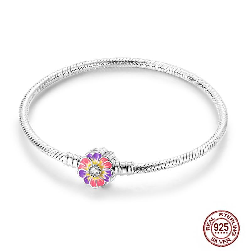 17-20CM Star Moon Bracelet 925 Copper Pink Heart Clover Charms Snake Chain Luminous Bracelet For Women DIY Birthday Zircon Gift