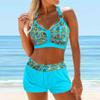 Women's Shoulder Strap Swimsuit with Blue Sequin Print Bikini Short Tank Top Swimsuit
