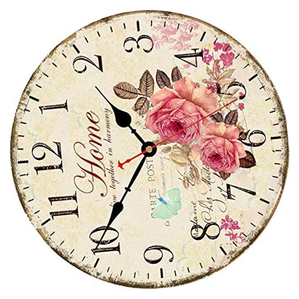 Бесшумные деревянные настенные часы 30 см с цветочным дизайном, подходят для декора дома или офиса, крупные арабские цифры, работают от батарейки
