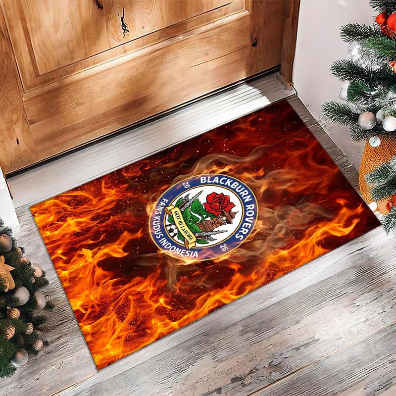 Blackburn Rovers Football Print Crystal Velvet Rug, Comfortable Water Absorbent Non Slip Indoor Floor Carpet