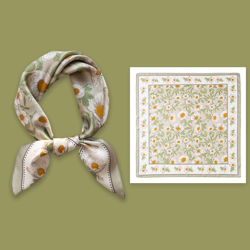 Literary Small Floral Summer 100% Mulberry Silk Shawl Age-reducing Fashion Neck Protection Professional Scarf