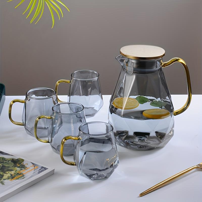 Set 1pc 60.87oz Glass Pitcher And 4pcs 11.83oz Glass Cups Heat Resistant Heavy Duty Drink Pitcher Clear Water Glass For Coffee Juice Tea Milk And More