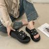 Fashion Rhinestone Black High-end Non-slip Thick-soled Slippers for Women's Outer Wear Summer 2025 New Height-increasing Soft-soled Cool Slippers