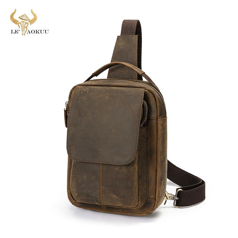 Мужская качественная кожаная повседневная модная треугольная сумка на ремне на груди 8 "Дорожная дизайнерская сумка для планшета на одно плечо Мужская сумка через плечо