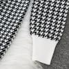 Autumn Winter Women Elegant V-neck Houndstooth Knitted Sweater Office Party Slim Bodycon Sheath Dresses